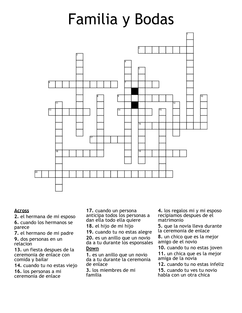 Familia y Bodas Crossword