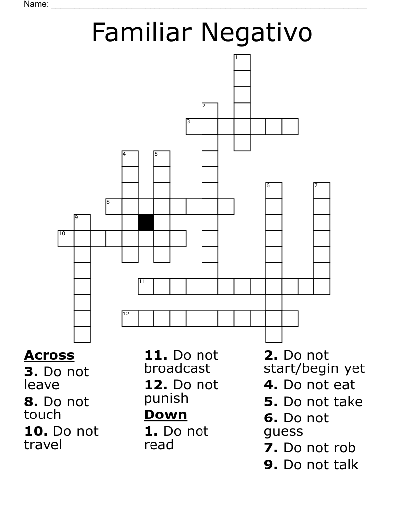 Familiar Negativo Crossword