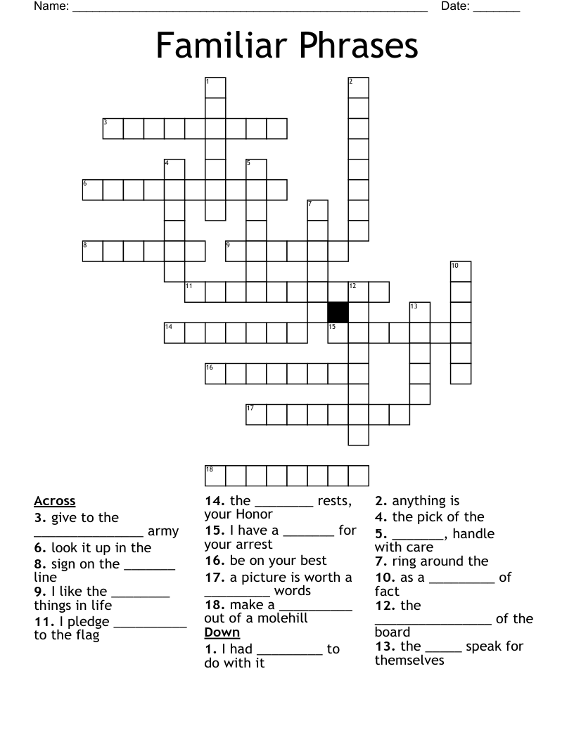 Familiar Phrases Crossword