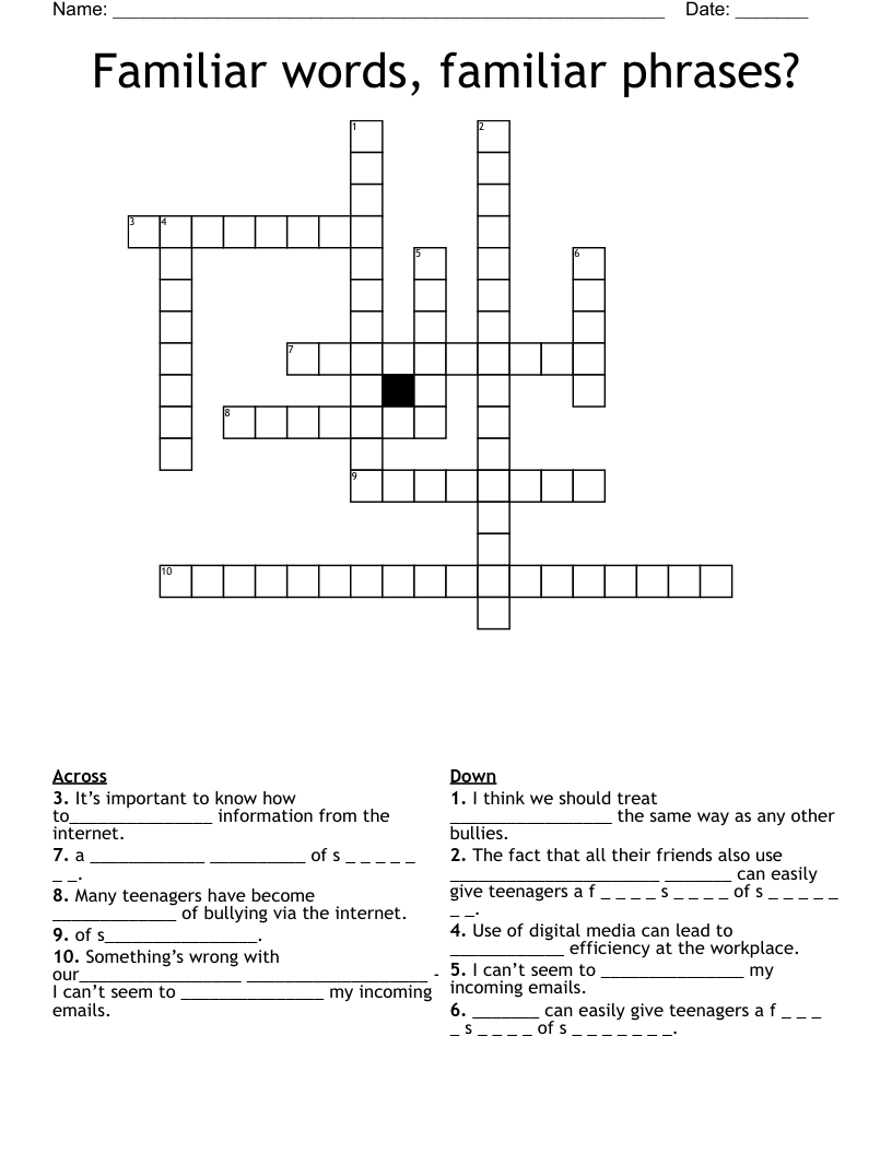 Familiar words, familiar phrases? Crossword