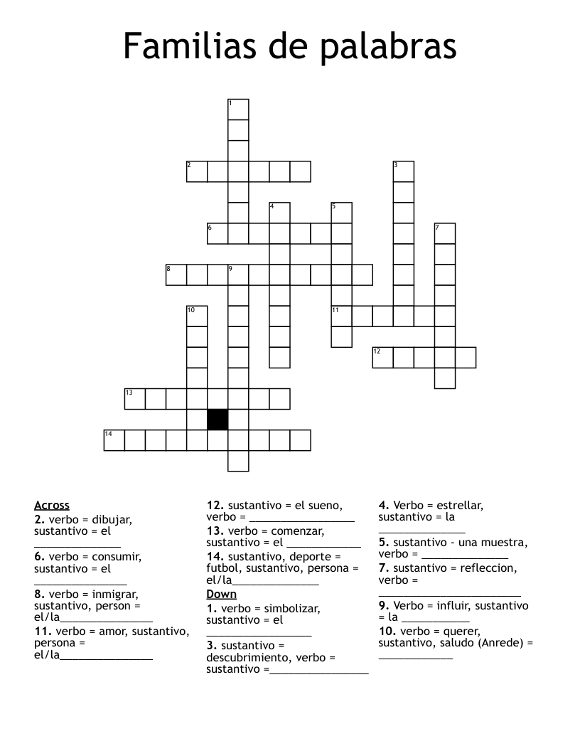 Familias de palabras Crossword