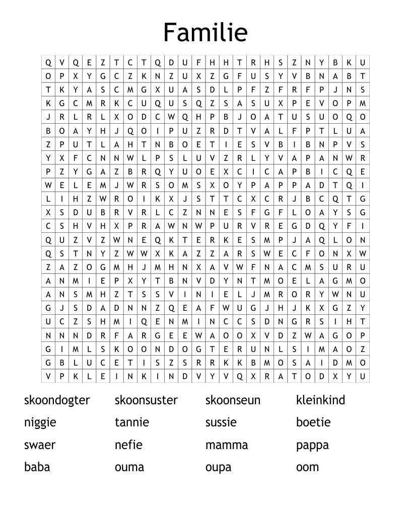 Familie Word Search