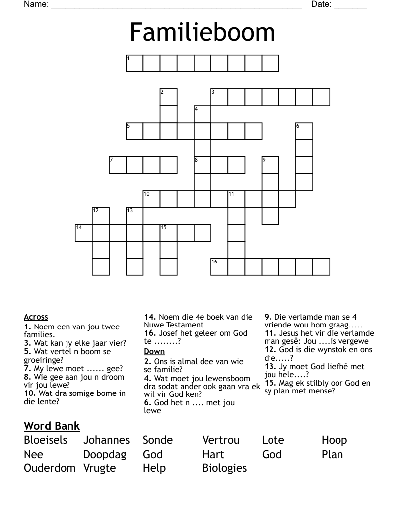 Familieboom Crossword