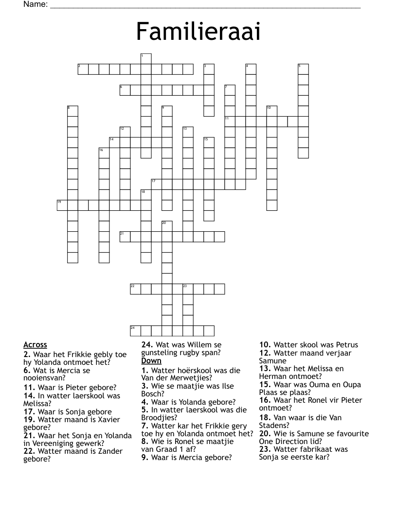 Familieraai Crossword