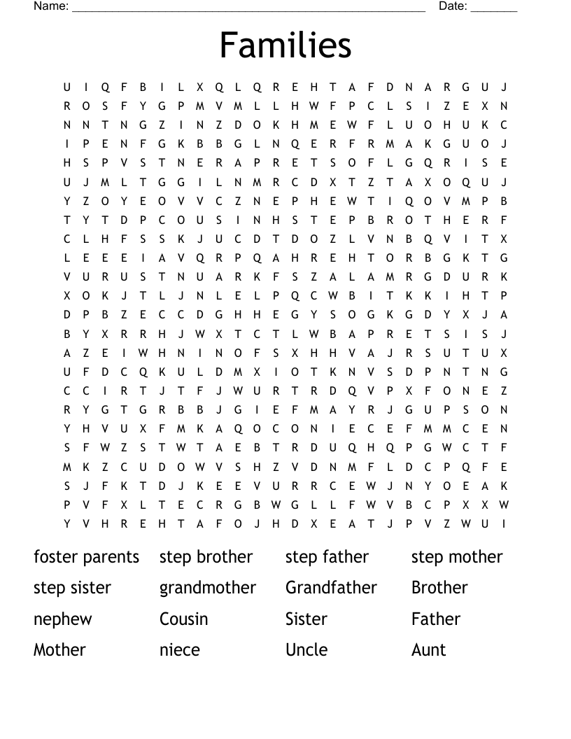 Families Word Search