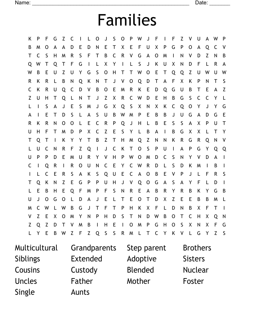 Families Word Search