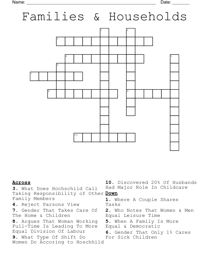 Families & Households Crossword