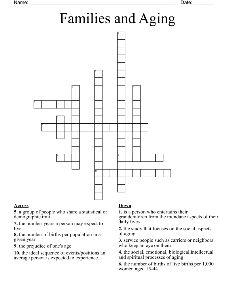 Families and Aging Crossword