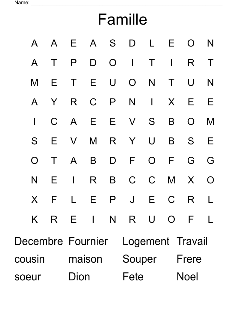 Famille Word Search