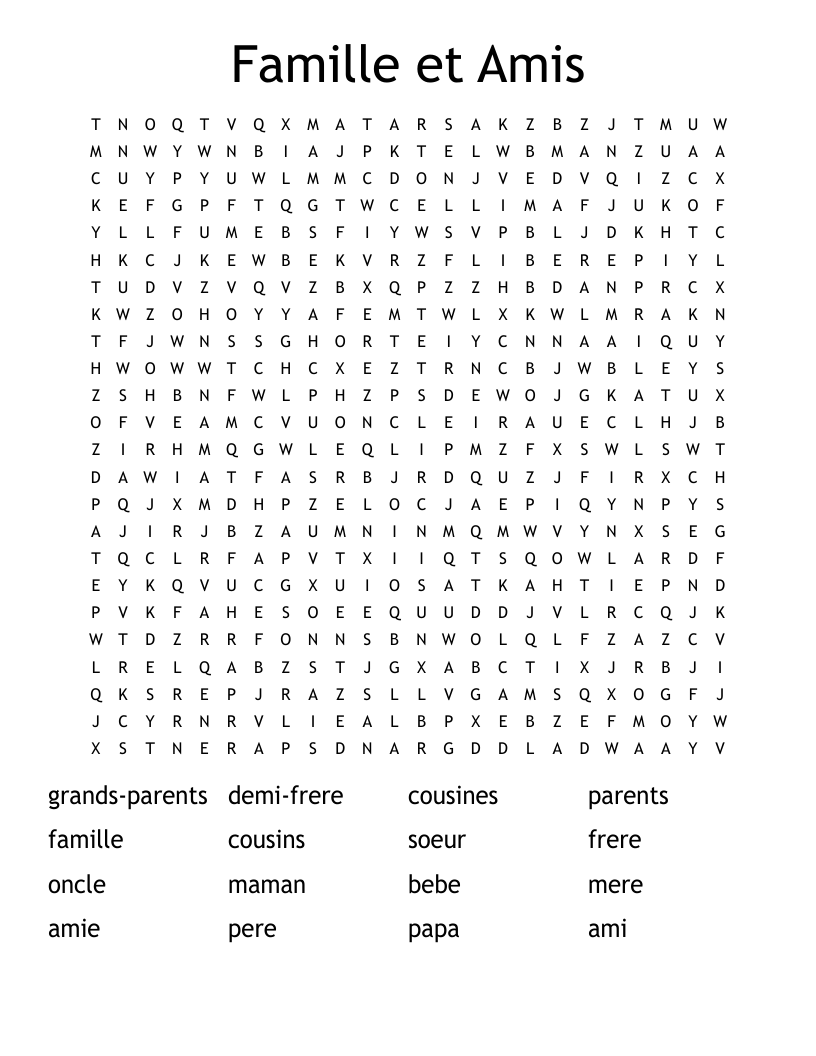 Famille et Amis Word Search