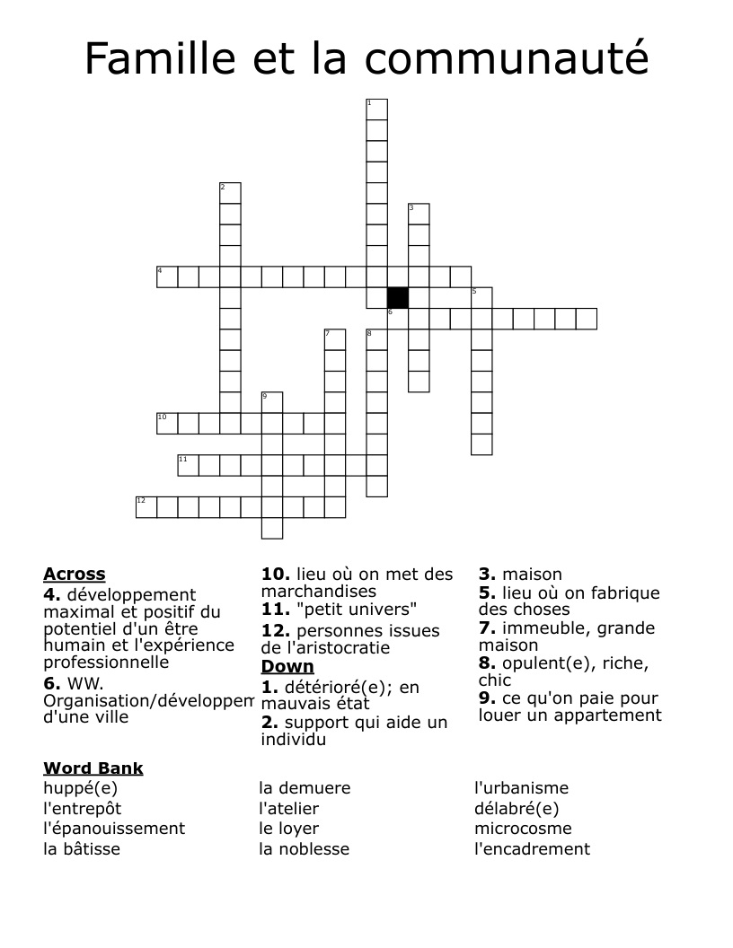 Famille et la communauté  Crossword