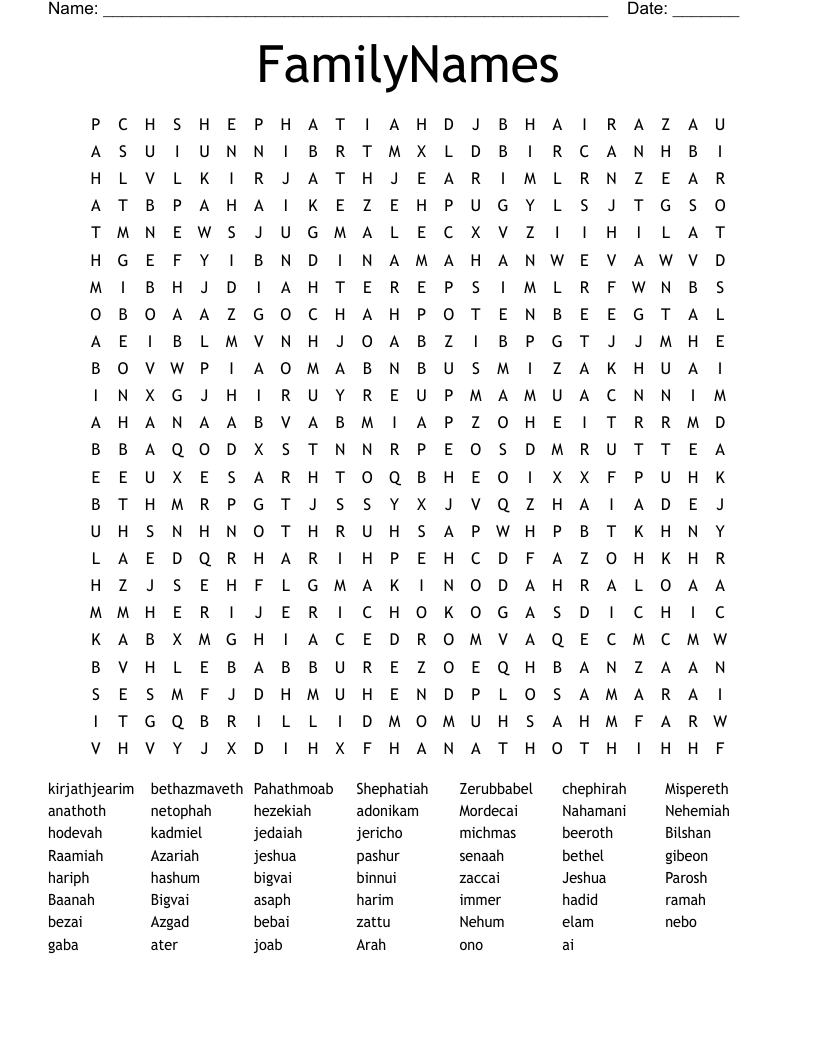 FamilyNames  Word Search