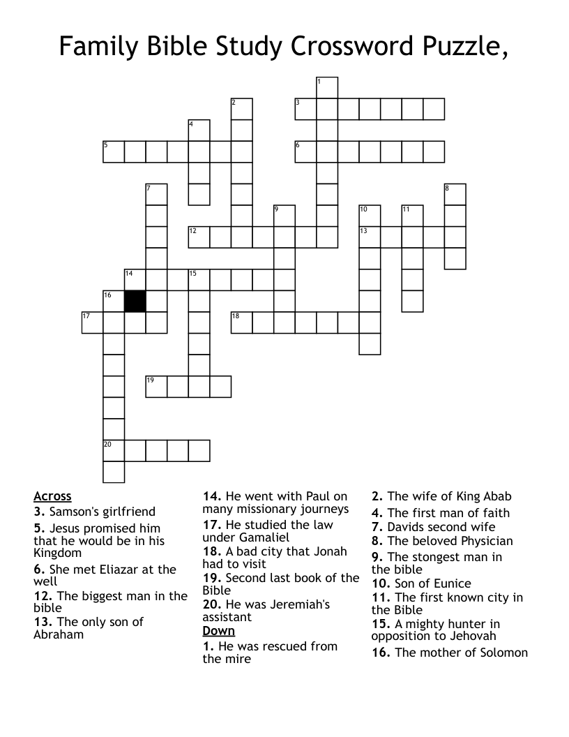 Family Bible Study Crossword Puzzle,