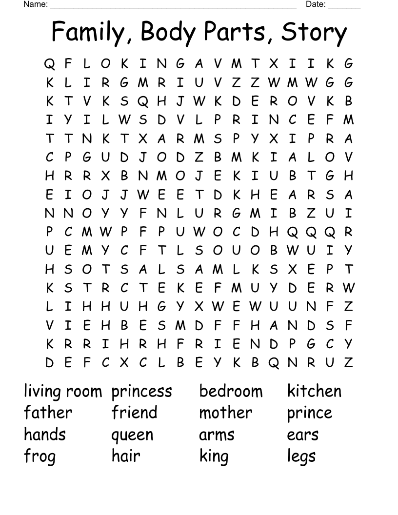 Family, Body Parts, Story Word Search