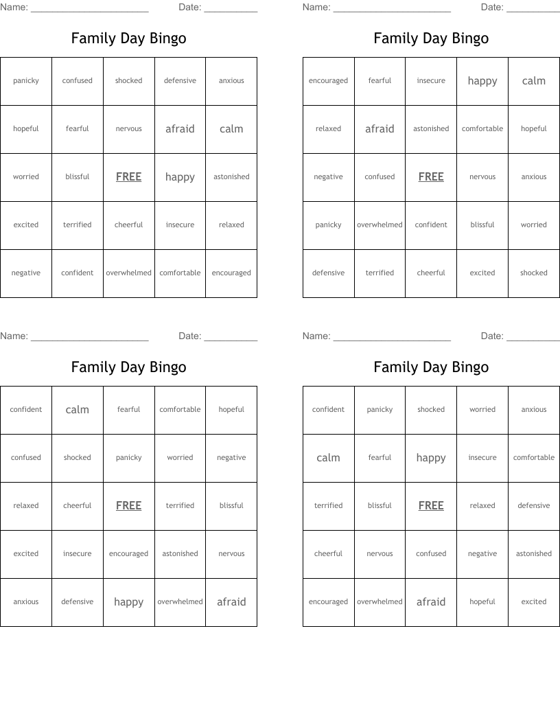 Family Day Bingo