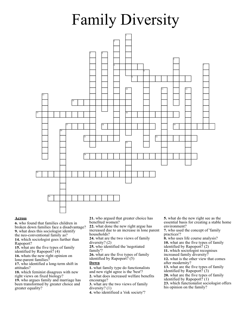 Family Diversity Crossword
