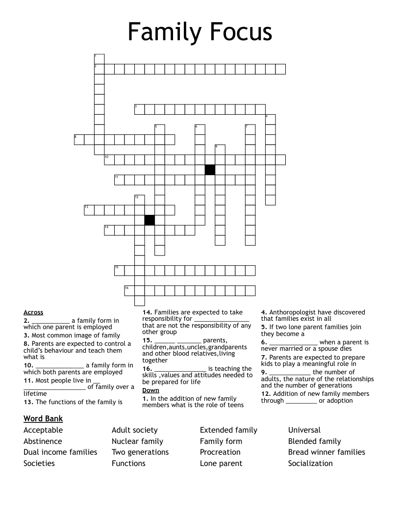 Family Focus  Crossword