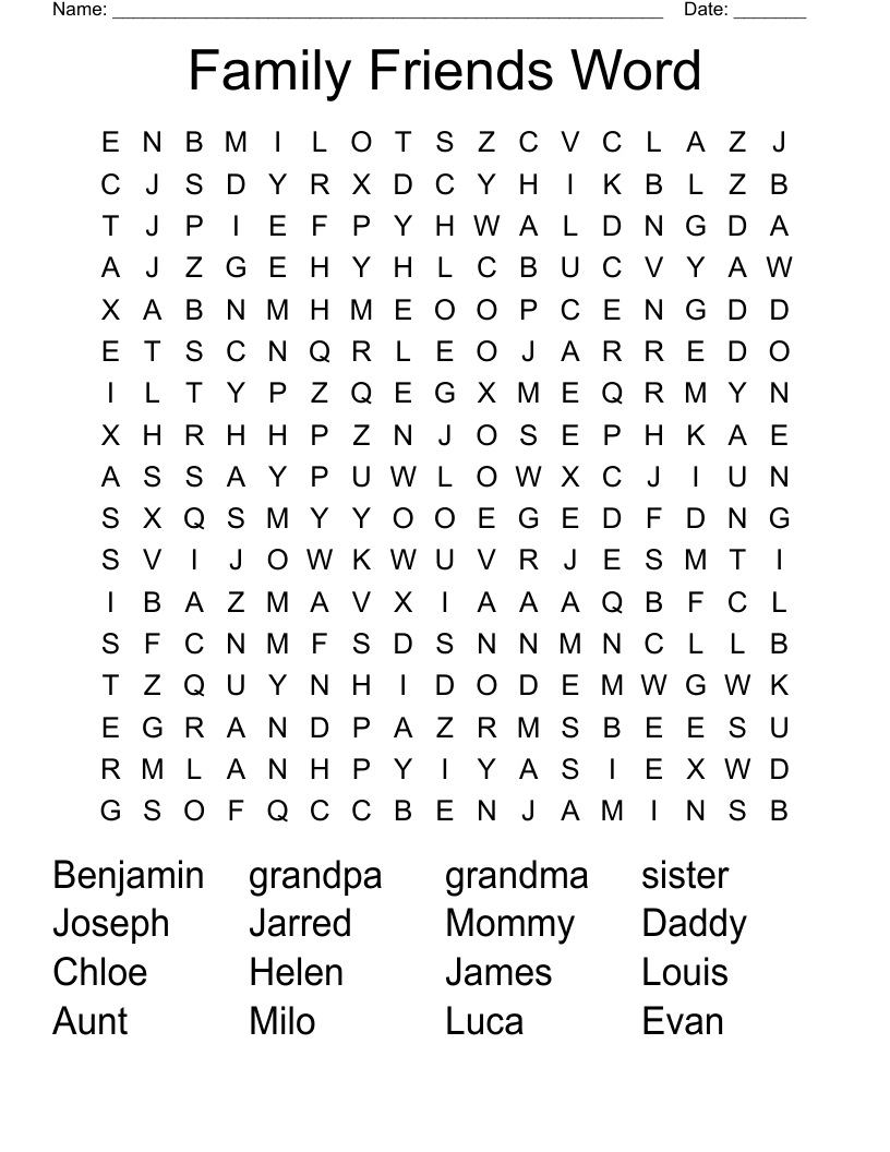 Family Friends Word Word Search
