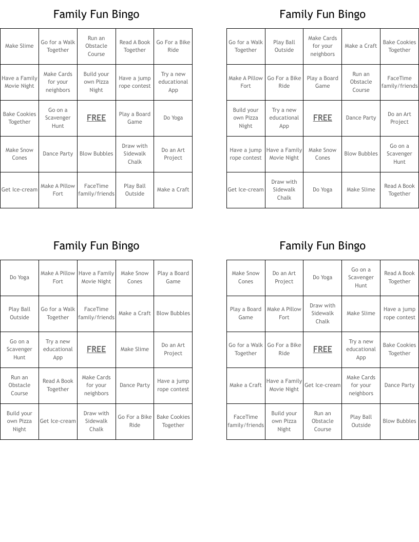 Family Fun Bingo