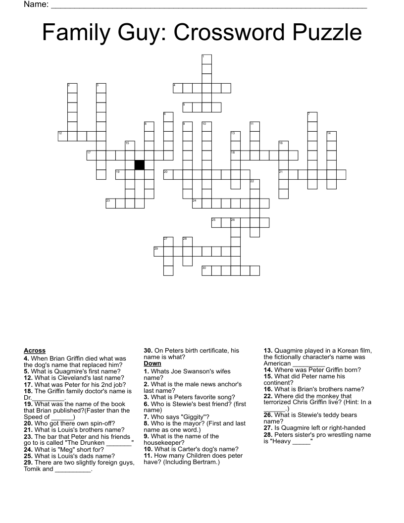 Family Guy: Crossword Puzzle
