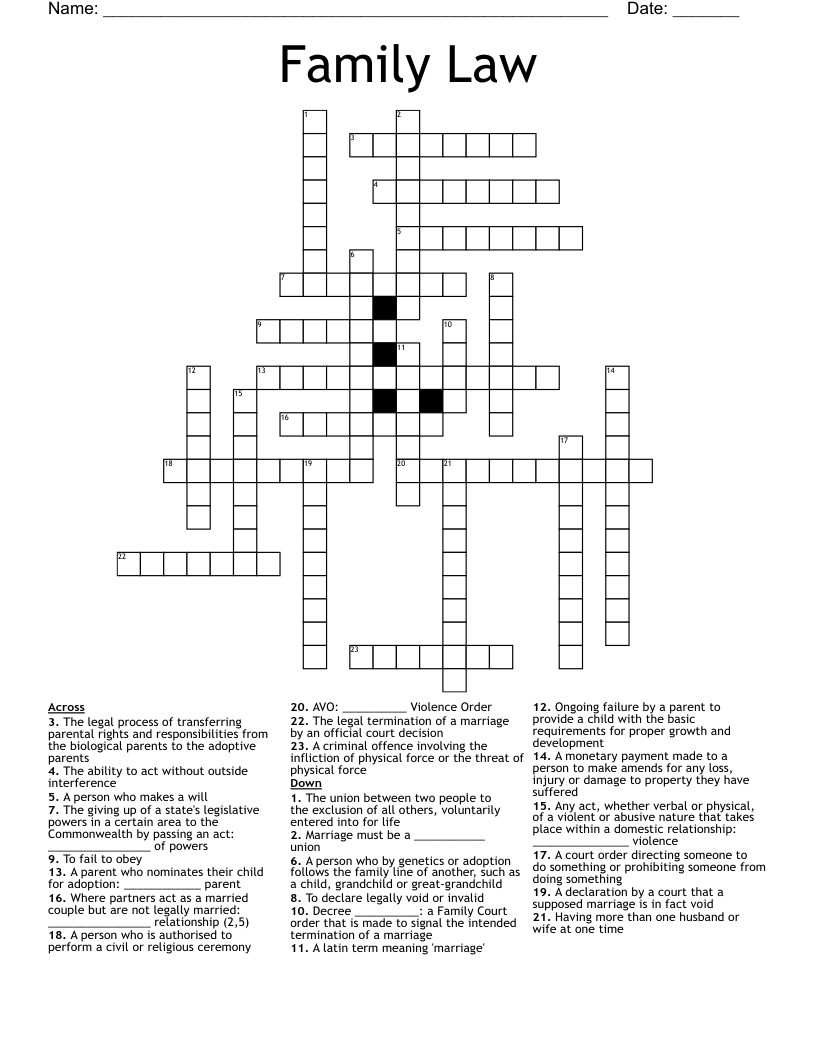 Family Law Crossword