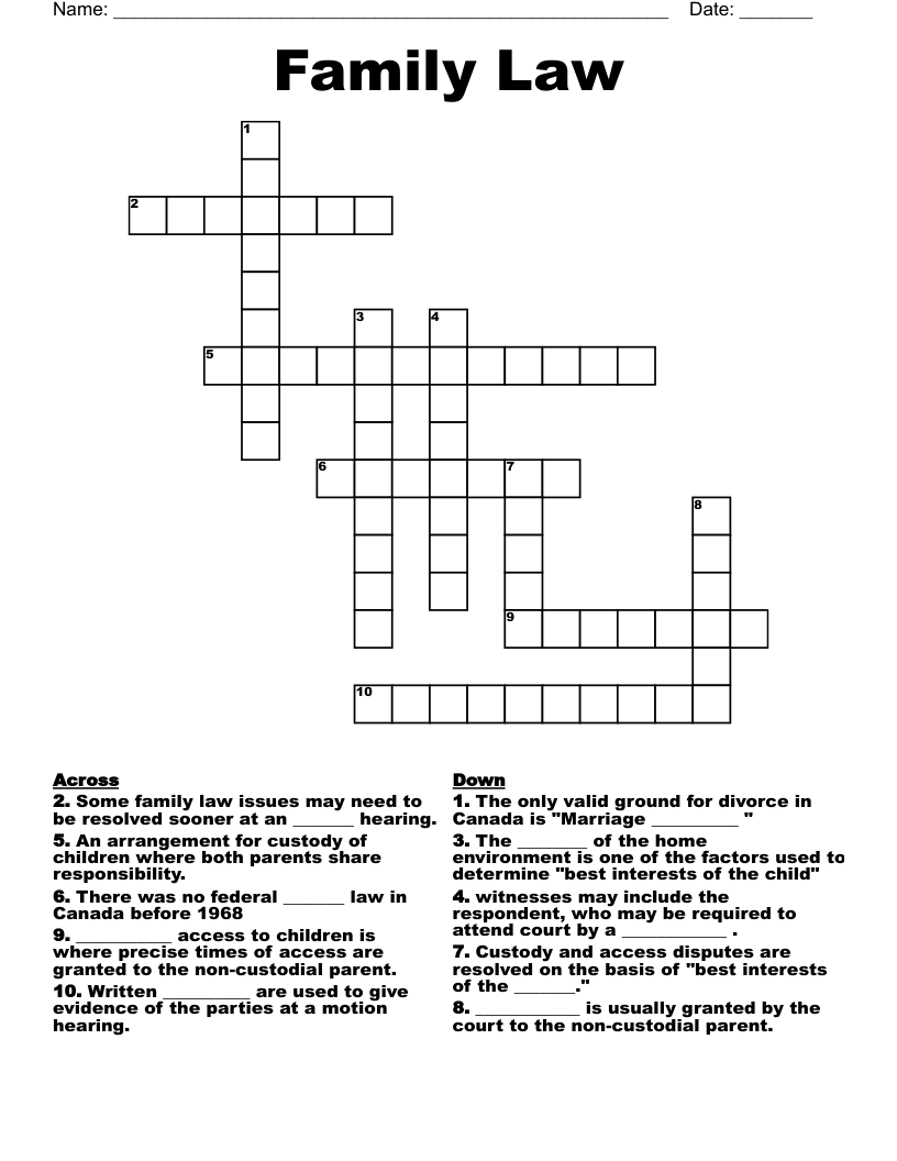 Family Law Crossword