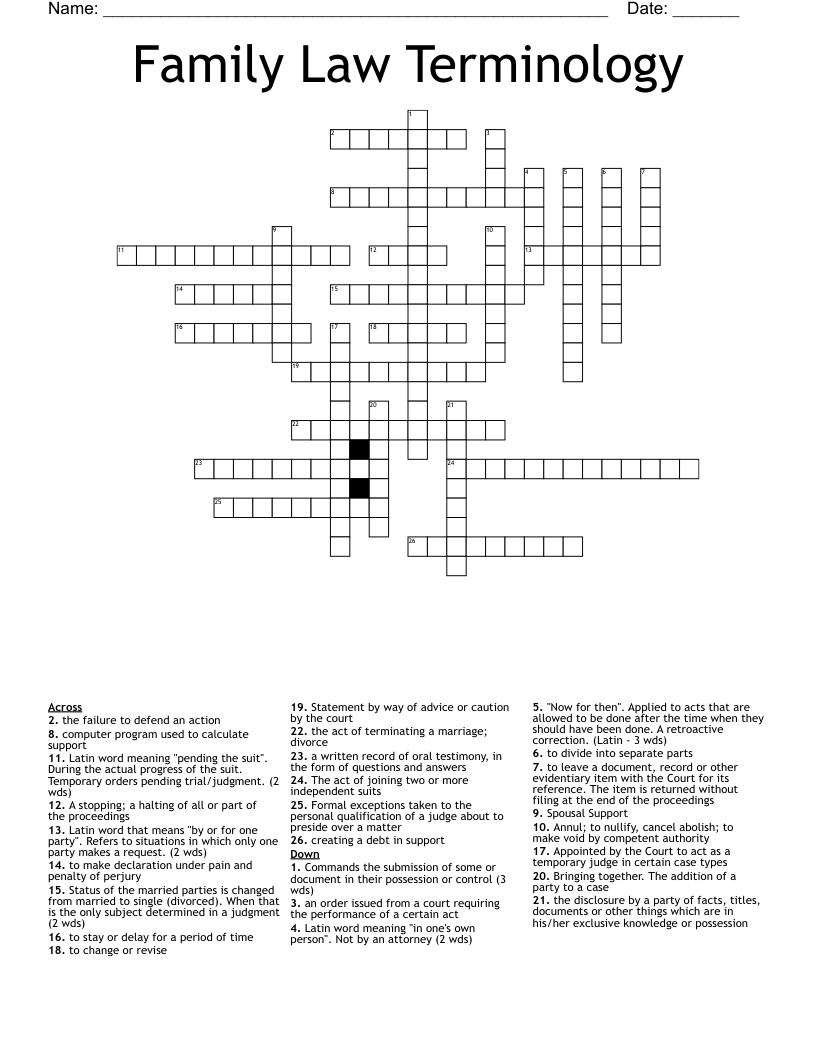 Family Law Terminology Crossword