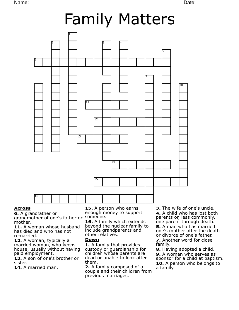 Family Matters Crossword