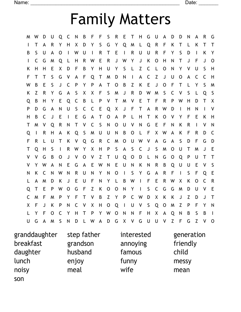 Family Matters Word Search