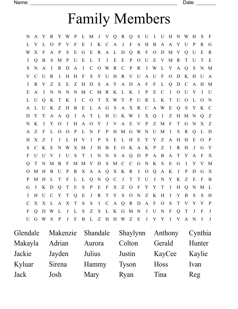 Family Members Word Search