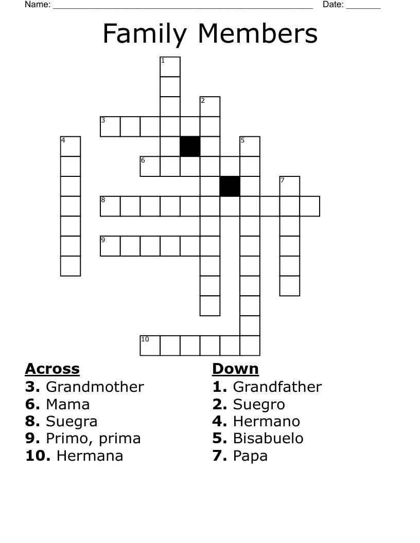 Family Members Crossword