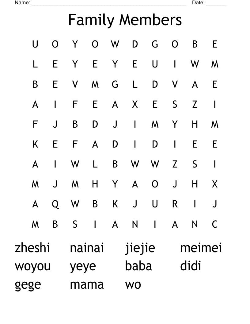 Family Members Word Search