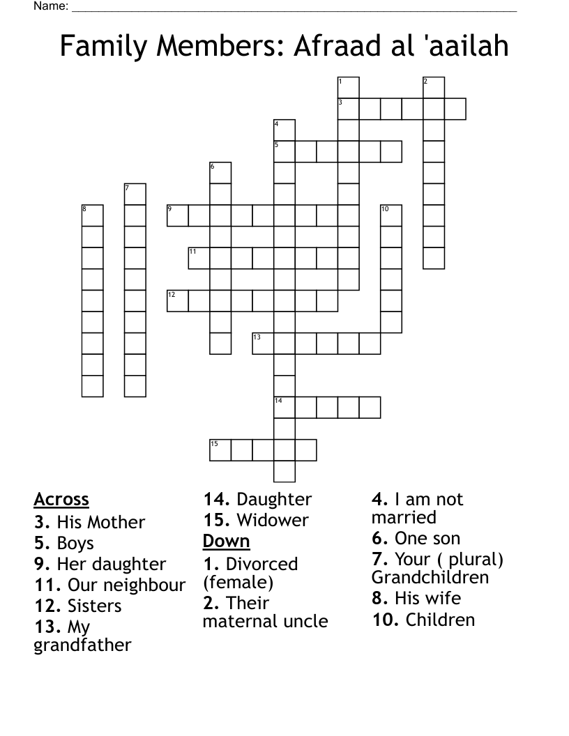Family Members: Afraad al 'aailah Crossword