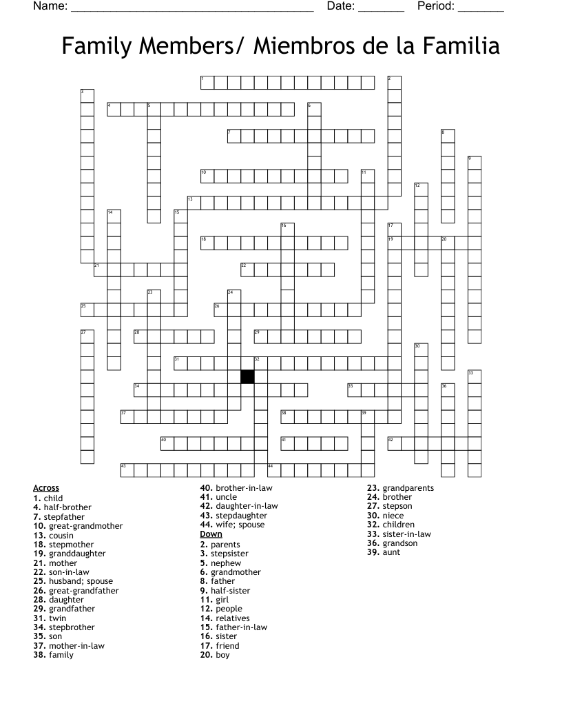 Family Members/ Miembros de la Familia  Crossword