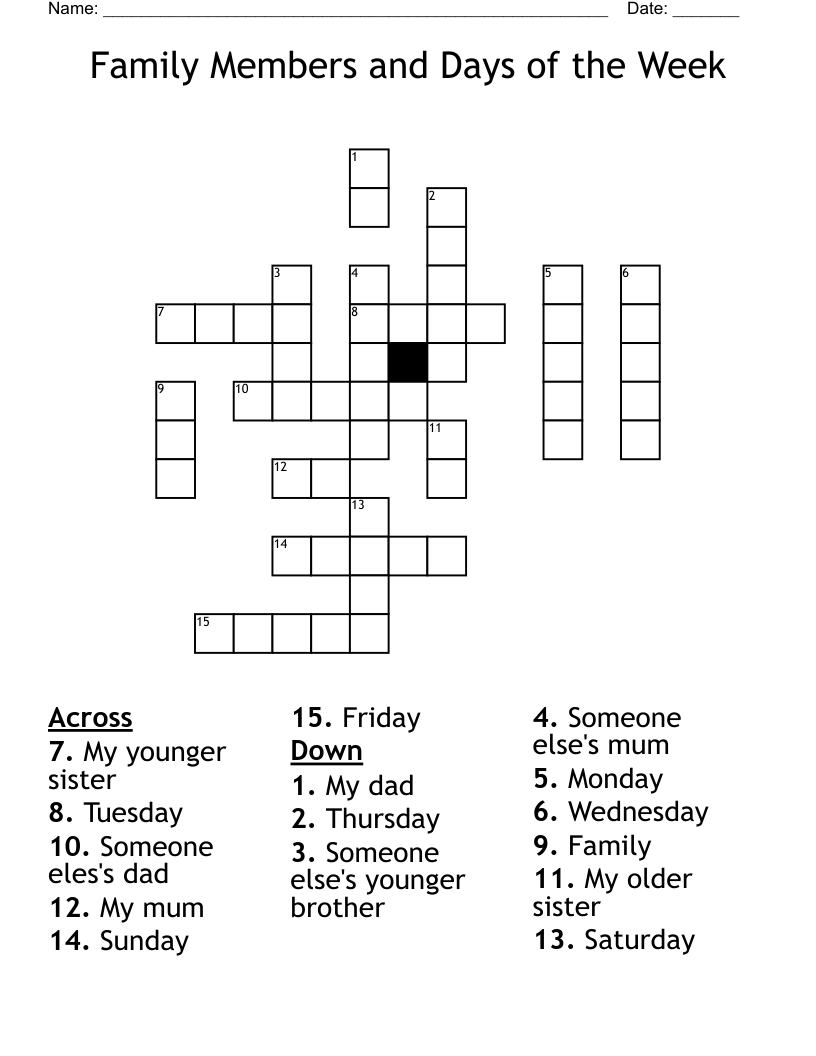 Family Members and Days of the Week  Crossword