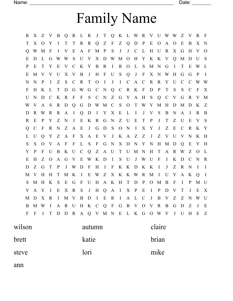 Family Name Word Search
