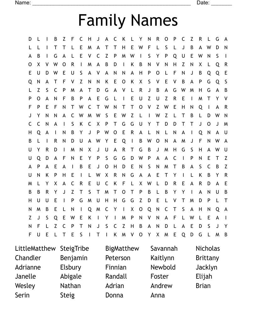 Family Names Word Search