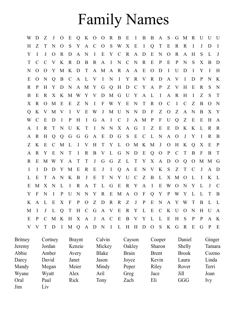 Family Names Word Search