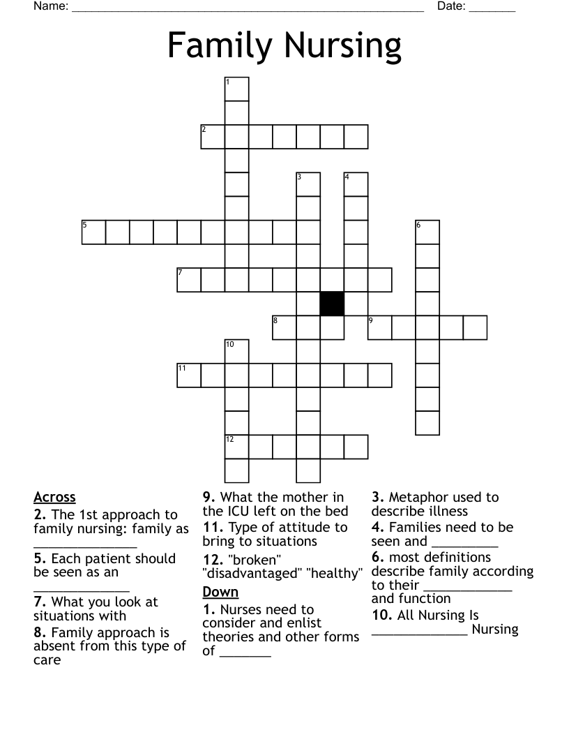 Family Nursing Crossword