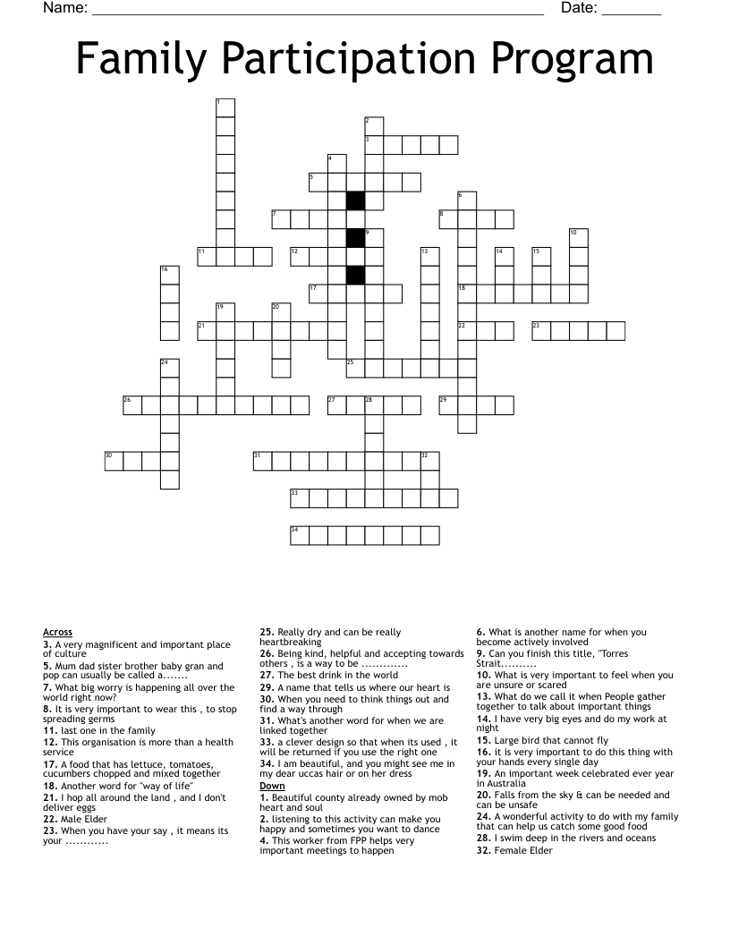 Family Participation Program Crossword