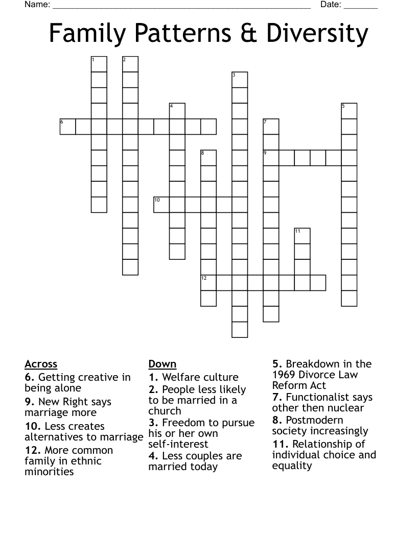 Family Patterns & Diversity Crossword
