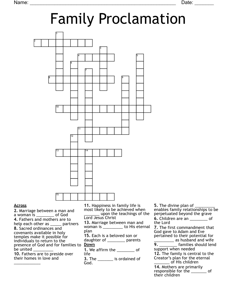 Family Proclamation Crossword