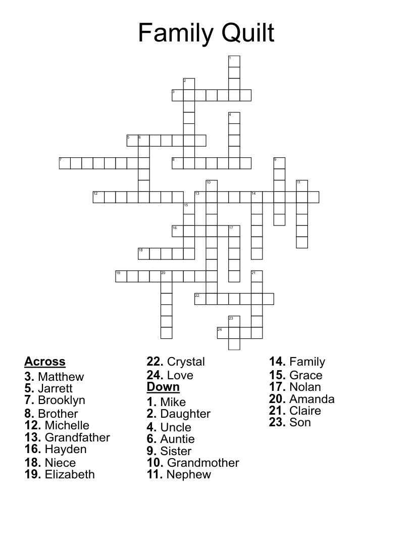 Family Quilt  Crossword