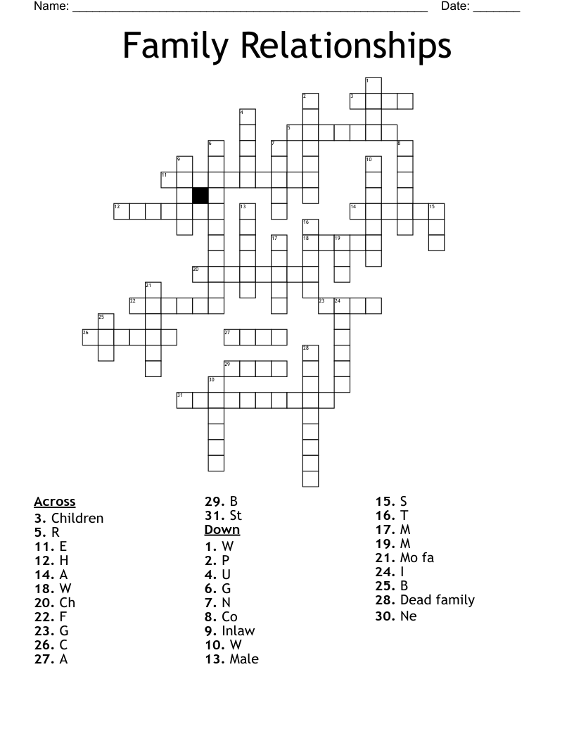 Family Relationships Crossword