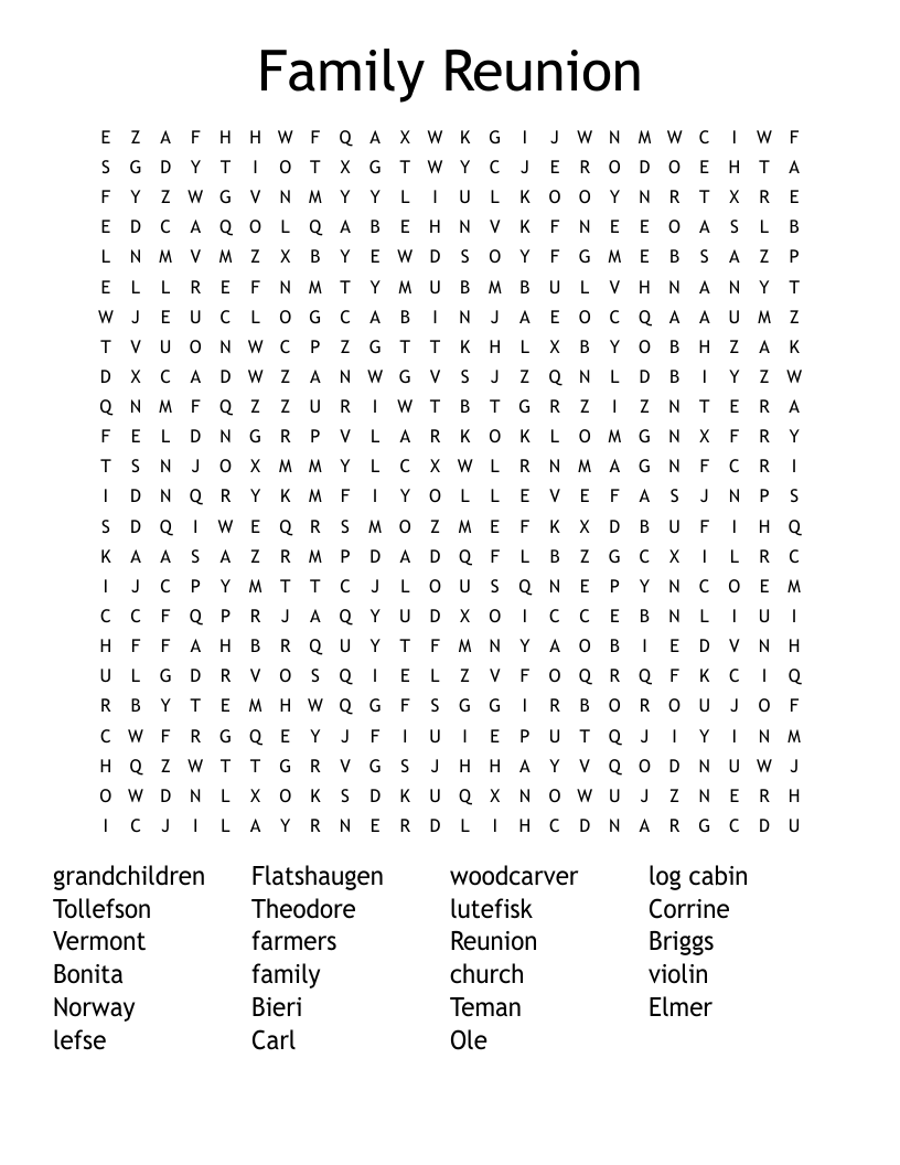 Family Reunion Word Search