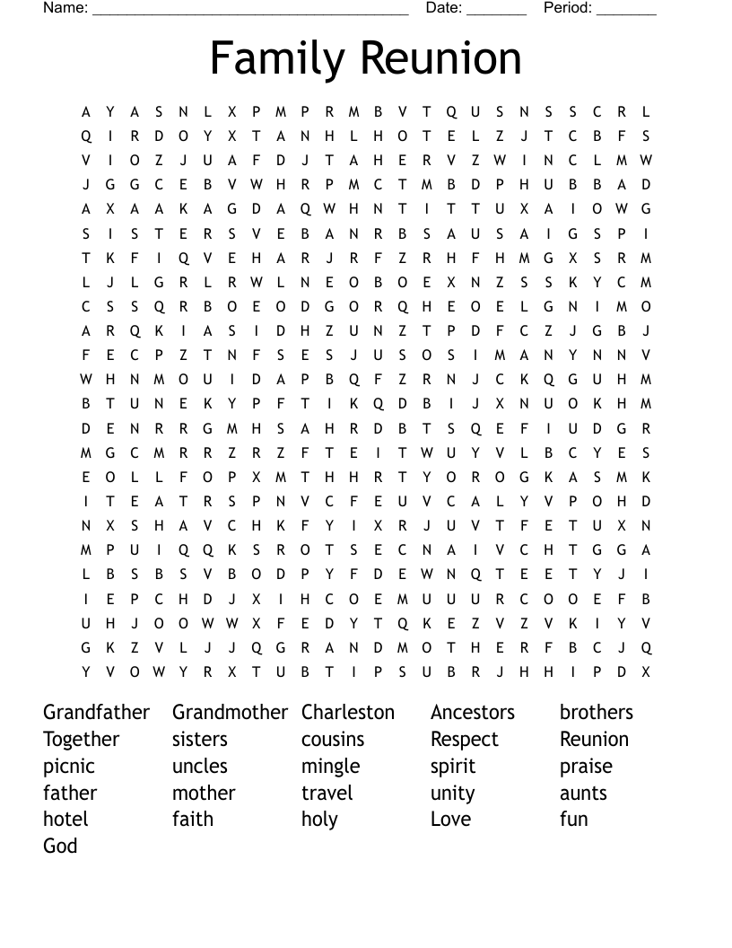 Family Reunion Word Search