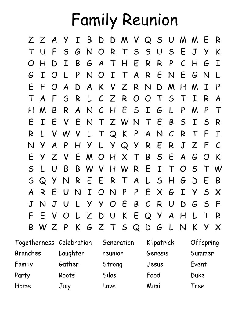 Family Reunion Word Search