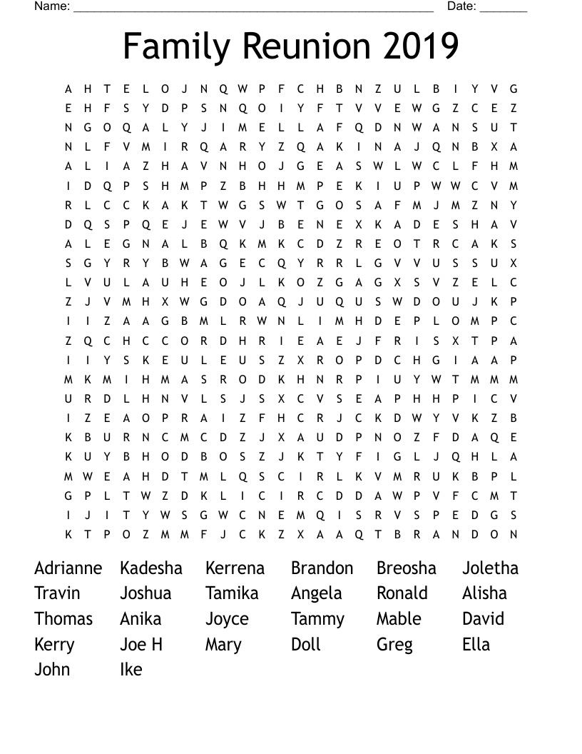 Family Reunion 2019 Word Search