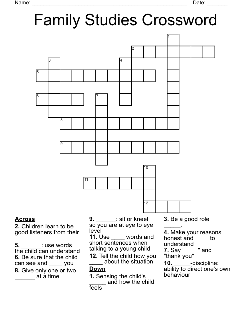 Family Studies Crossword