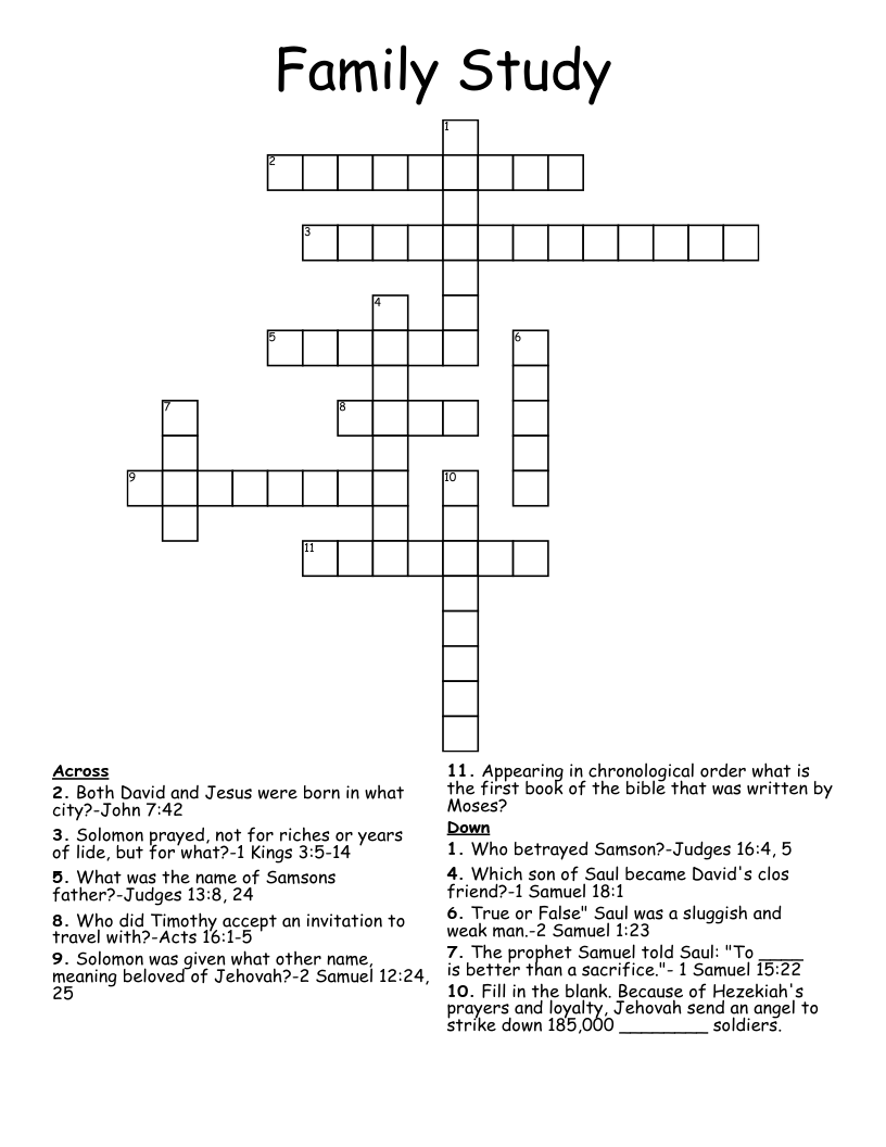 Family Study Crossword